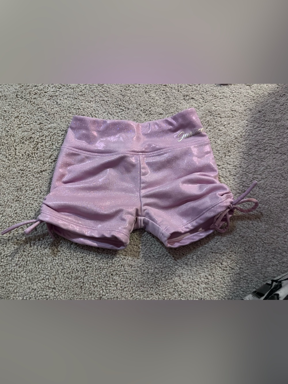 Justice Shimmery Light Pink Ruched Dance Shorts